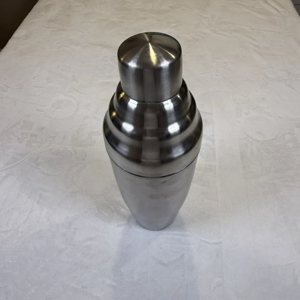 Huge 14in Cocktail Shaker 96oz Stainless Steel Art Deco Stepped Barware 3pc